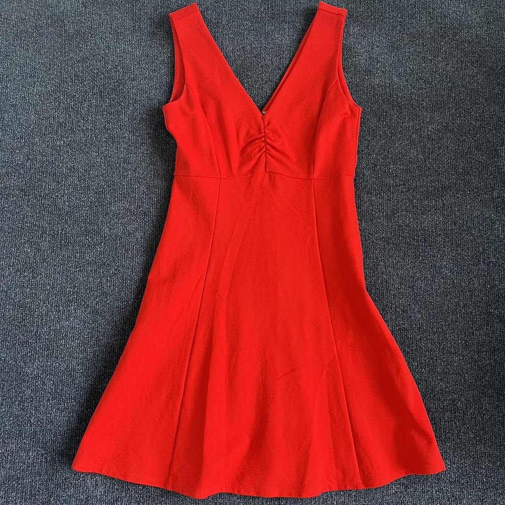 Kate Spade New York Womens 0 Red Sleeveless V Neck Fit & Flare Knee Length Dress